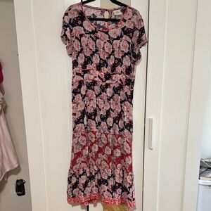 Sonoma Navy and Pink Floral Midi Dress
